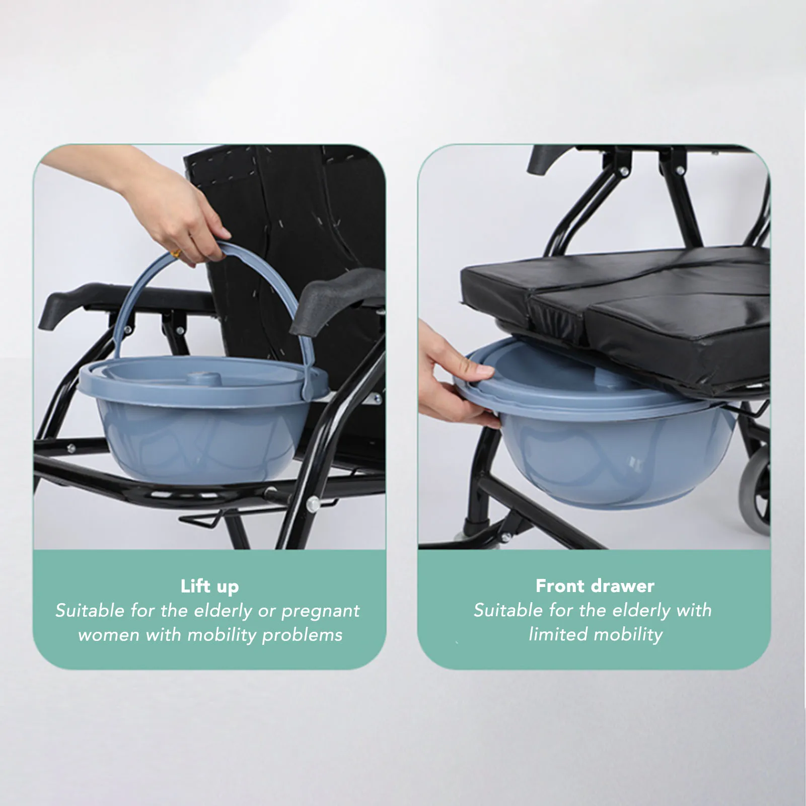 Mobile Potty Chair with Wheels Foldable High Load Bearing Capacity Thickened Toilet Wheelchair for Home Rolling Commode Chair 5