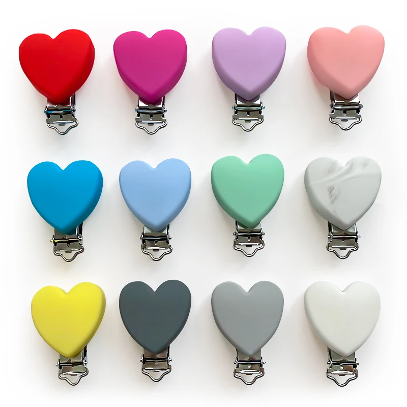 3pcs Clip Silicone Heart-Shaped Pacifier Chain Holder Soother Nursing Clips BPA Free Teether Clip pacifier clips