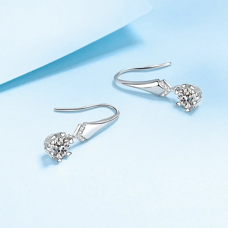 S925 Silver Drop Earrings Women 1 Carat D Color Moissanite Earrings Engagement Fine Jewelry