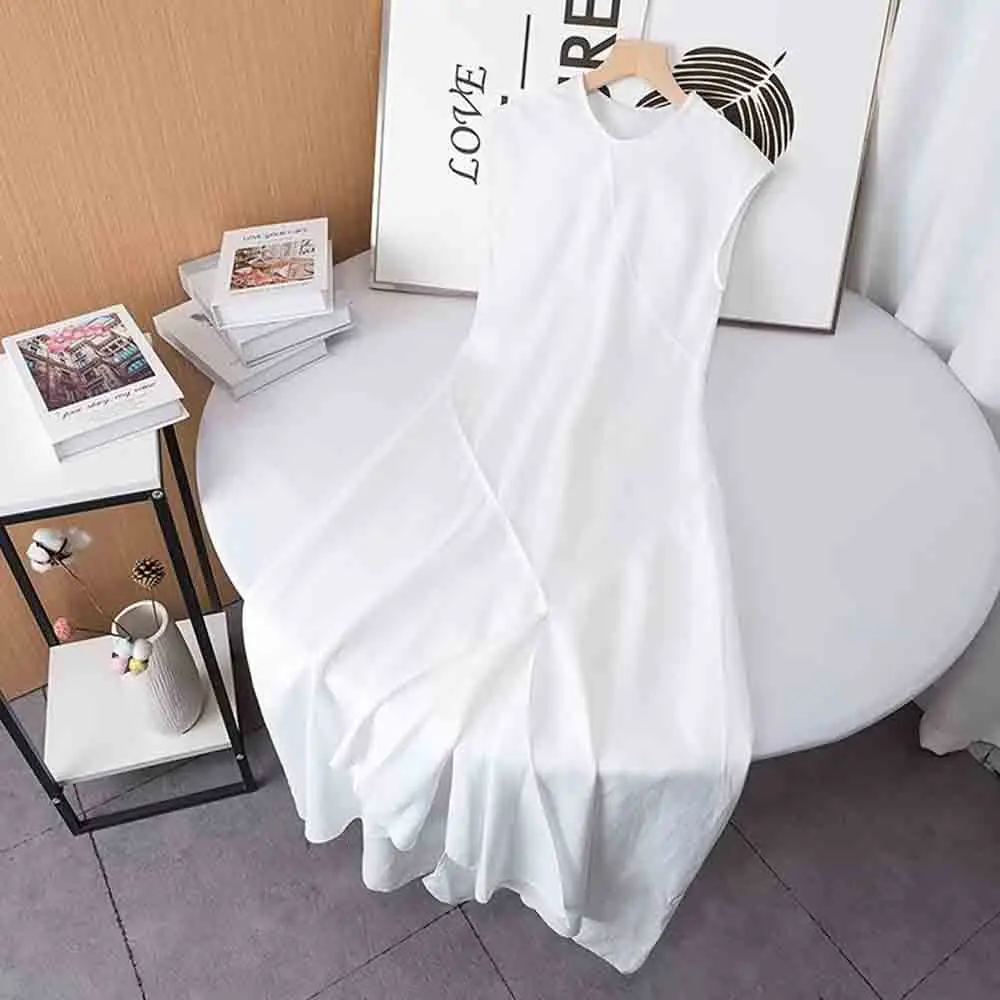 

Женское асимметричное платье без рукавов, повседневное приталенное платье с круглым вырезом и разрезом, весна-лето 2024