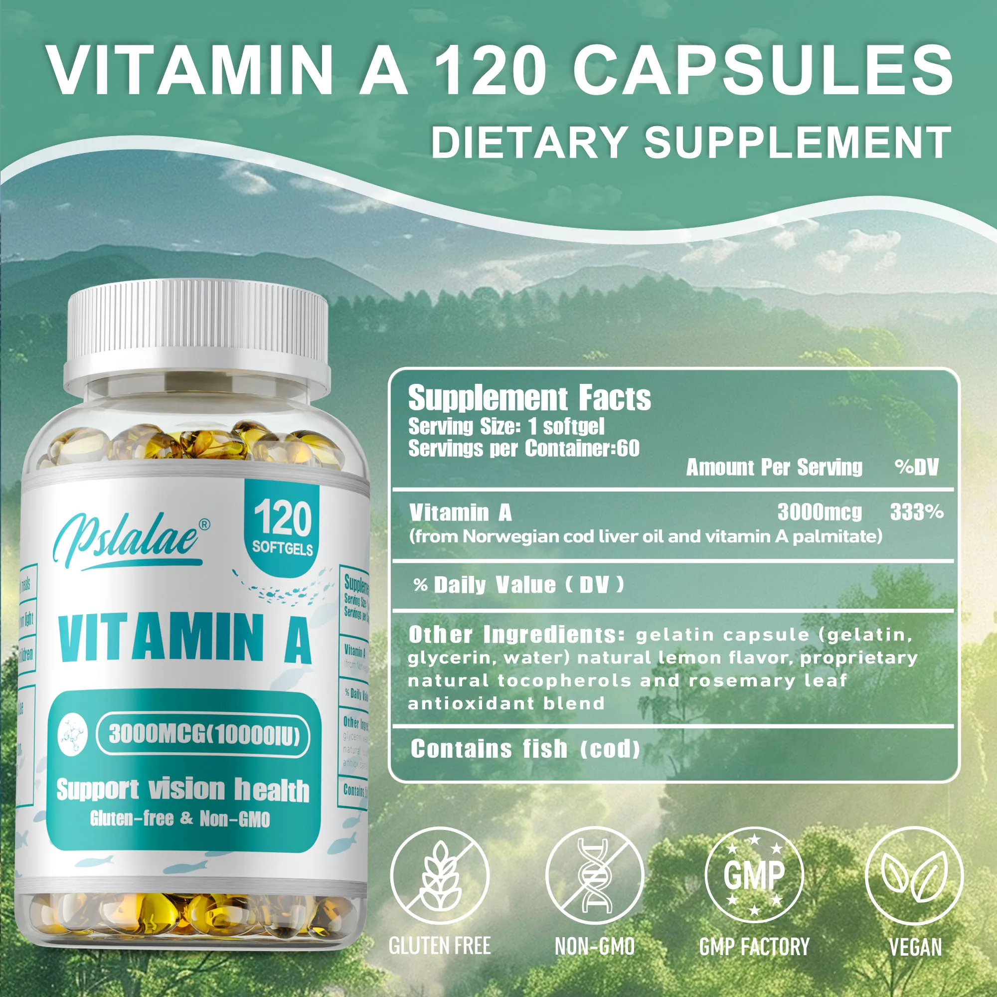 Vitamin A - Brightens Skin, Antioxidant Activity Supplement,Supports Vision and Cell Health, Boosts Immunity - 120 Capsules - Image 2