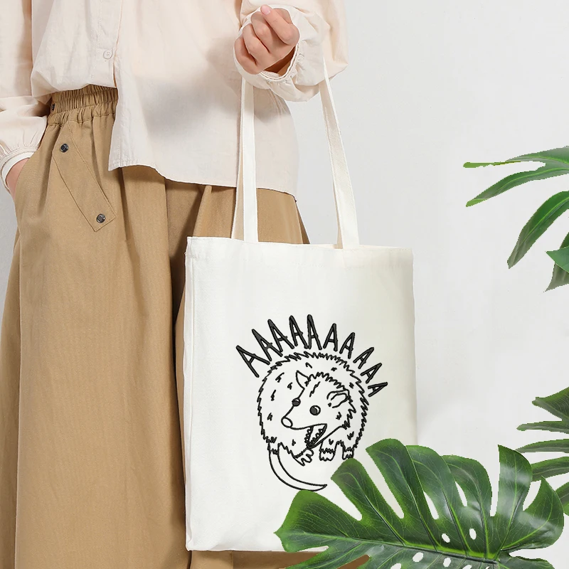 Screaming Possum Pattern Tote Bag Canvas Shoulder Bag for Travel Women's Reusable Shopping for Back to School Girls Hangbag