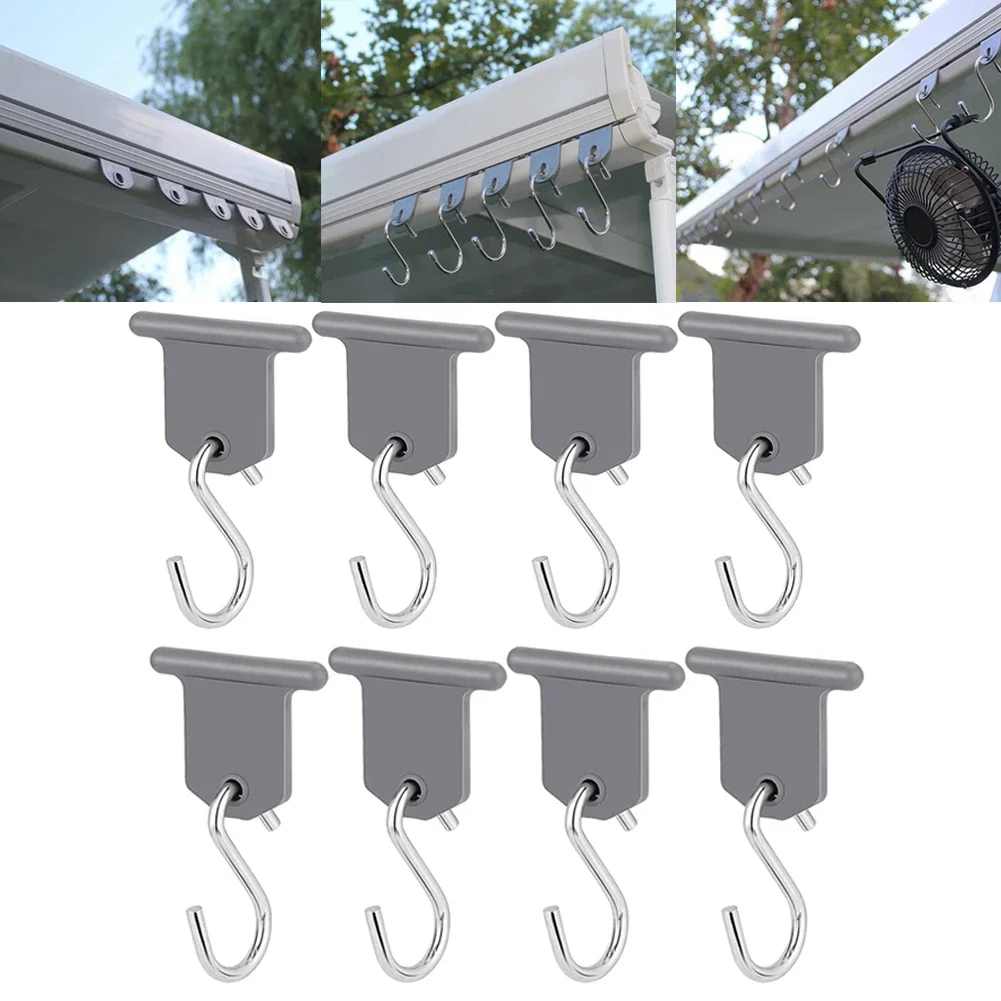 Awning Hooks 8 Pcs S Shaped Camping Awning Hooks Clips RV Tent Hangers Light Hangers With Holes For Caravan Camperb Accessories awning hooks