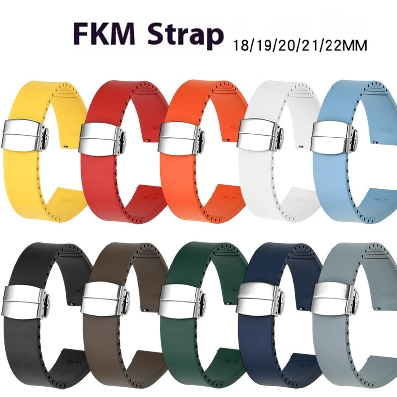 Premium Fluoro Rubber Quick Release Watch Band with Universal Butterfly Buckle