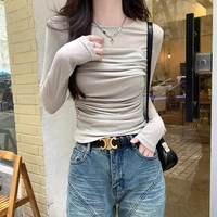 Sweet ort Sve Slim Fit Base irt Commute Sle  Color round Ne Long Sve T-irt for Women in Autumn