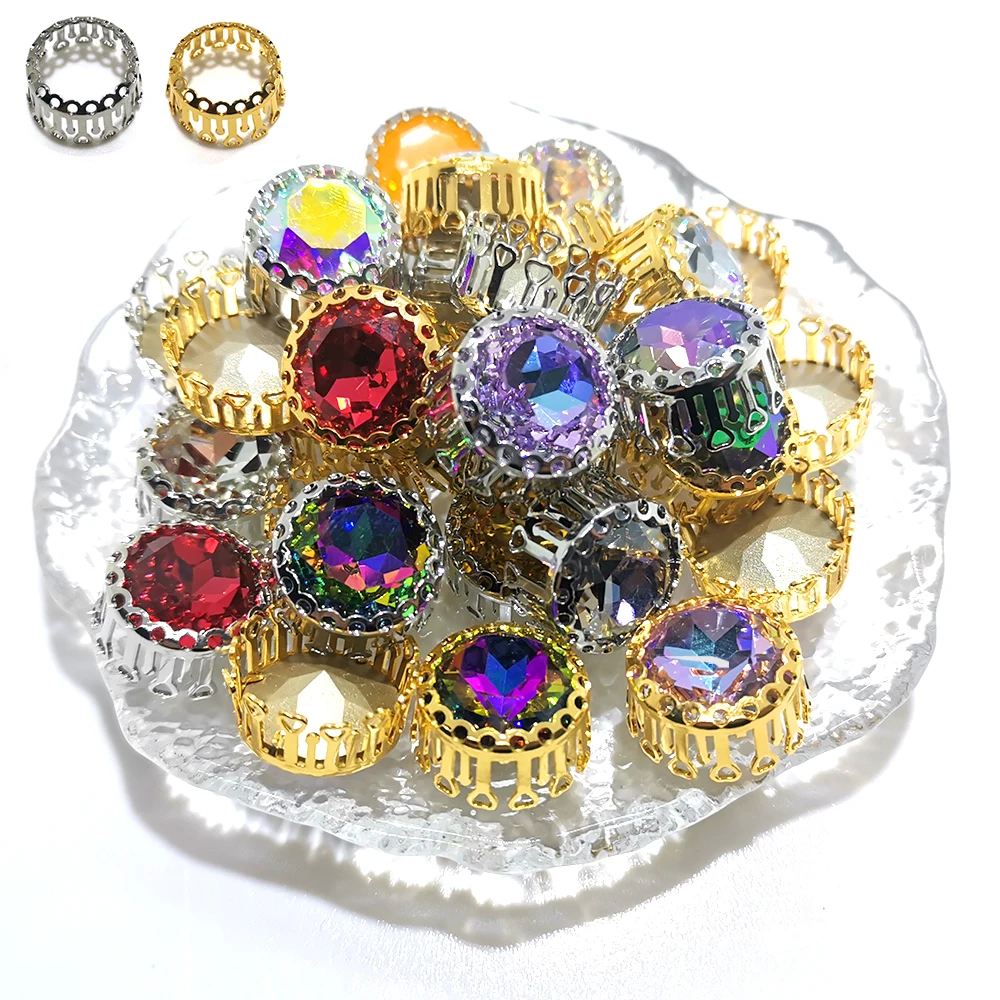 50pcs Multicolor Oval Claw Rhinestones Golden Flat Back Shiny