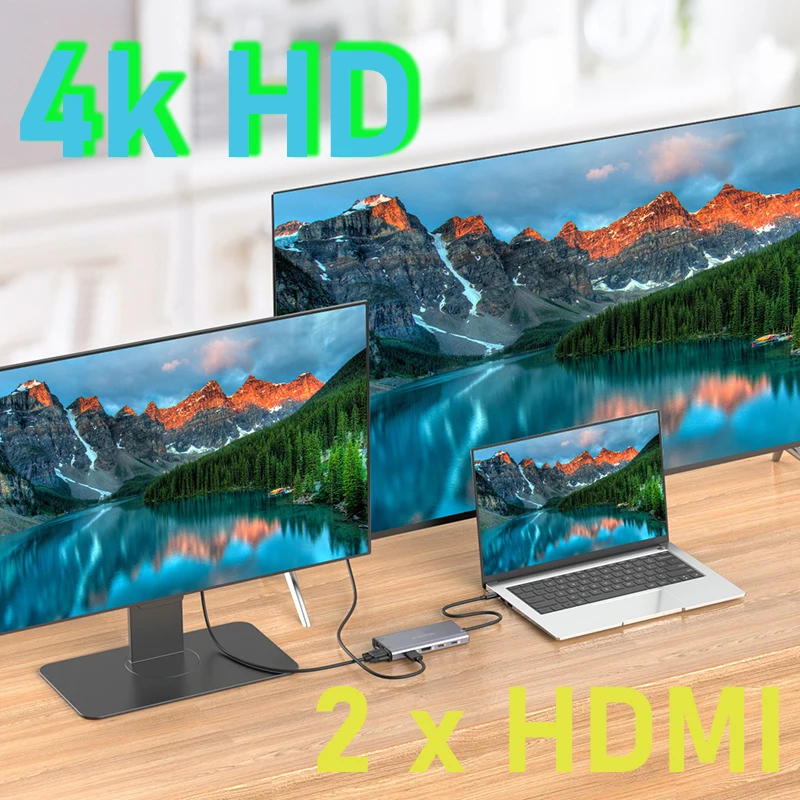 Docking Station para Macbook 12 em Dock Tipo-c 4k hd Hub Usb Macbook Macbook 2xhdmi Dell Lenovo Asus hp Thunderbolt Laptop Acessórios - Imagem 5