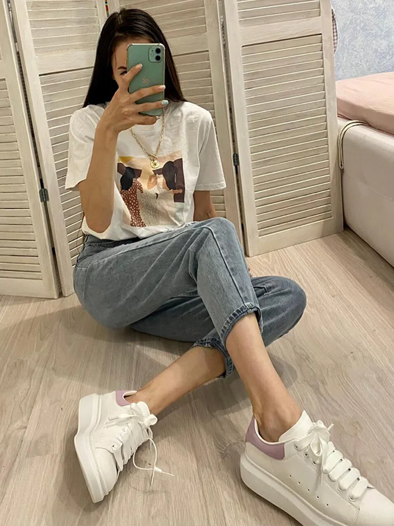 Ailegogo New Summer Women Washed Loose Denim Jeans Pants Straight Ankle Length Pants Female Tassel Hole High Waist Trousers ariat jeans