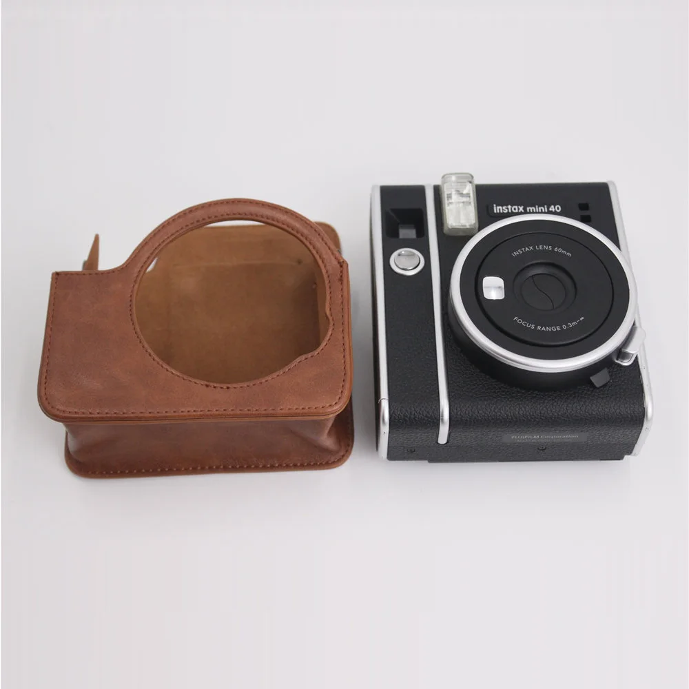 Retro Camera Bag PU Leather Case For Fujifilm Instax Mini 40 Camera Protective Cover With Shoulder Straps