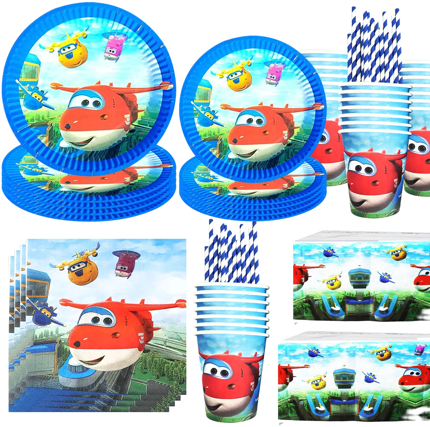 Description Picture 2 of itemCartoon Super Wings Party Supplies Kids Birthday Party Disposable Tableware Set Paper Plates Cups Baby Shower Decorations
