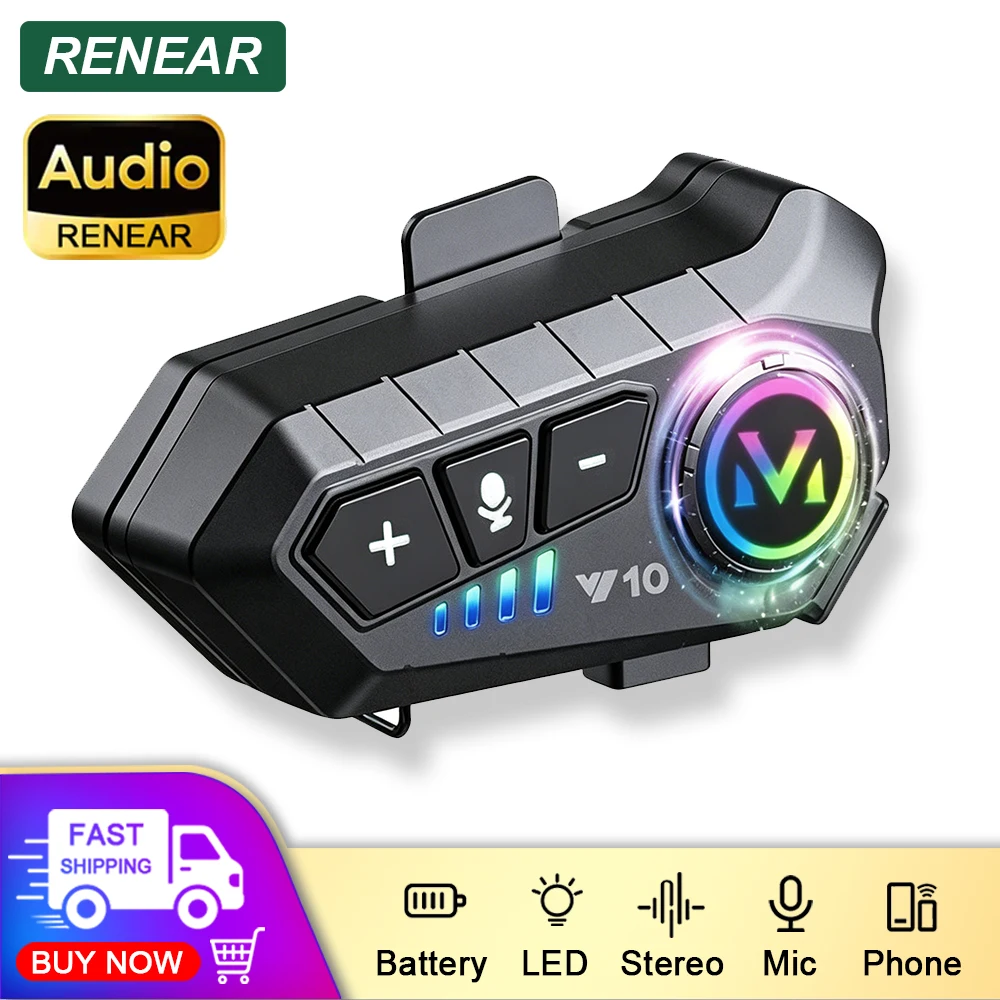 1 o 2 auriculares para casco de motocicleta con LED, Bluetooth 5,3, estéreo, resistentes al agua, para teléfono Android Ios, auriculares universales