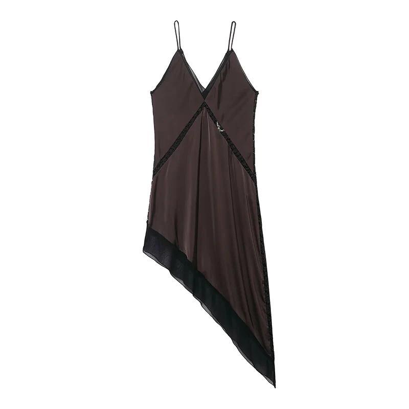 Women Backless Sexy Satin Elegant Dress Asymmetric Hem Dress New Summer Fashion Holiday Party Beach Dresses