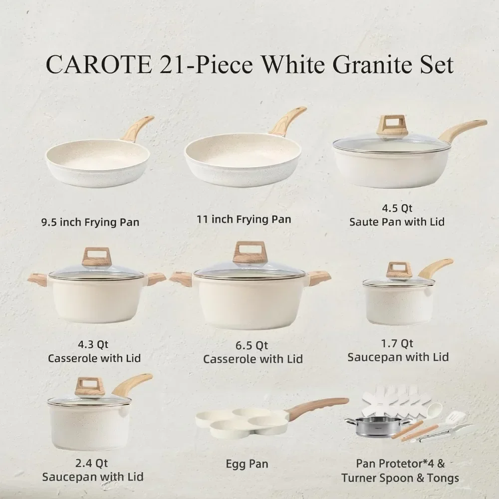 Pots and Pans Set, Nonstick Cookware Sets, White Granite Induction Cookware Non Stick Cooking Set w/Frying Pans