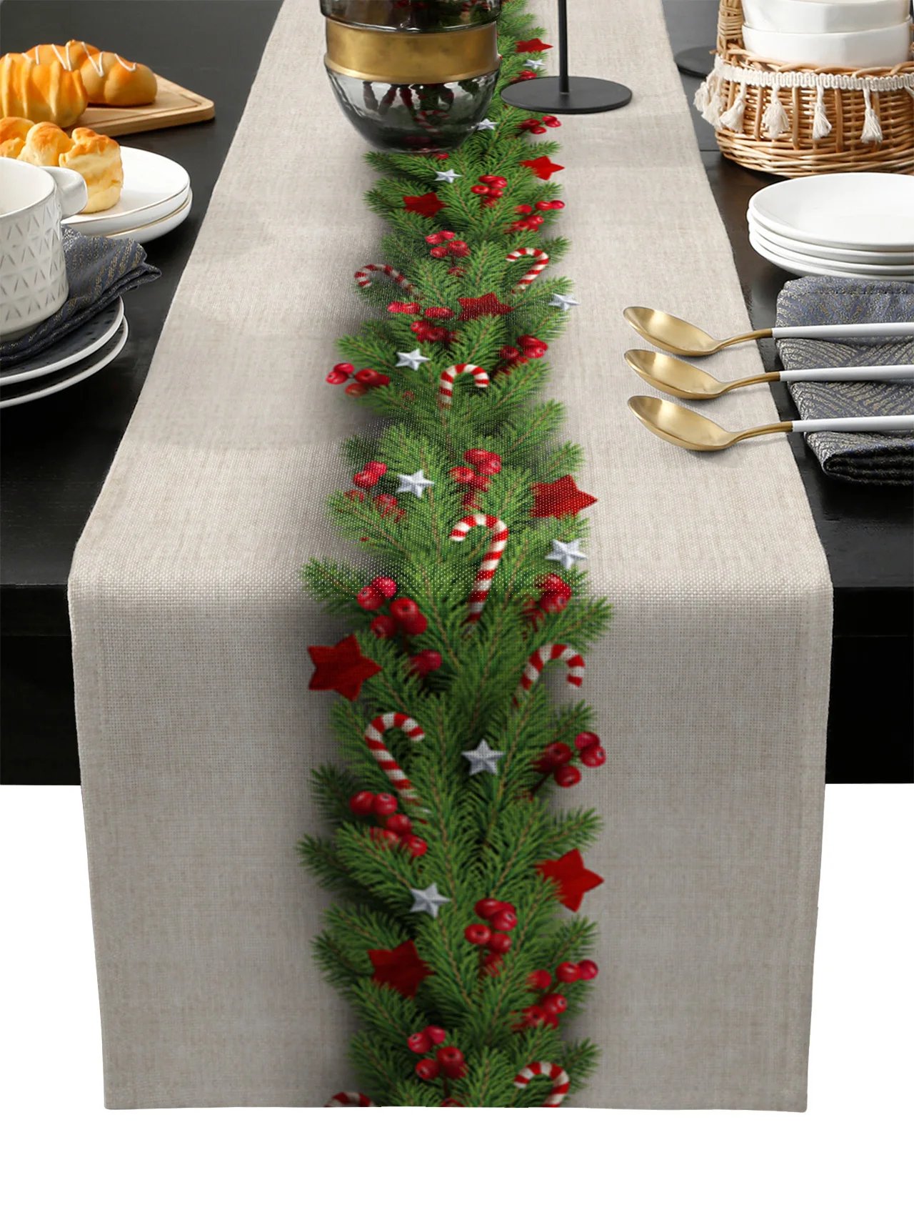 Christmas Style Table Runner Wedding Decoration Tablecloth Christmas Tree Print Decor New Year Gift Party Christmas Table Runner