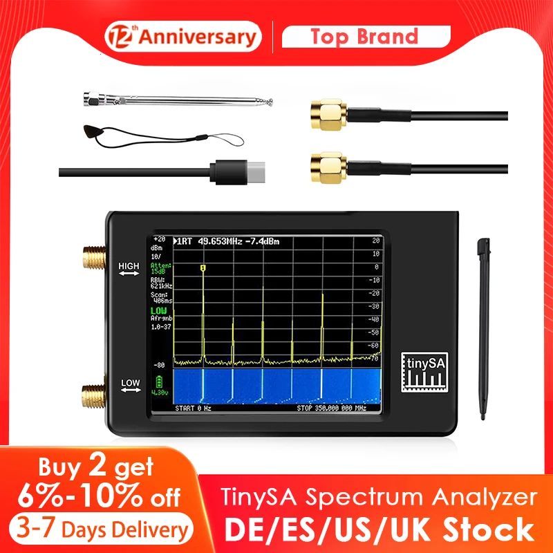 

Portable TinySA Spectrum Analyzer, 2.8 inch Touch Screen Handheld Tiny Frequency Analyzer 100kHz to 960MHz MF/HF/VHF UHF Input