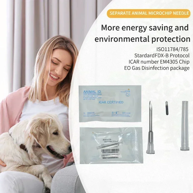 Ensure Pet Safety 60pcs Separated Needle FDX-B Pet ID Tag Animal Microchip Syringe and EM4305 Glass Tag 2.12x12/1.4x8/1.25x7MM