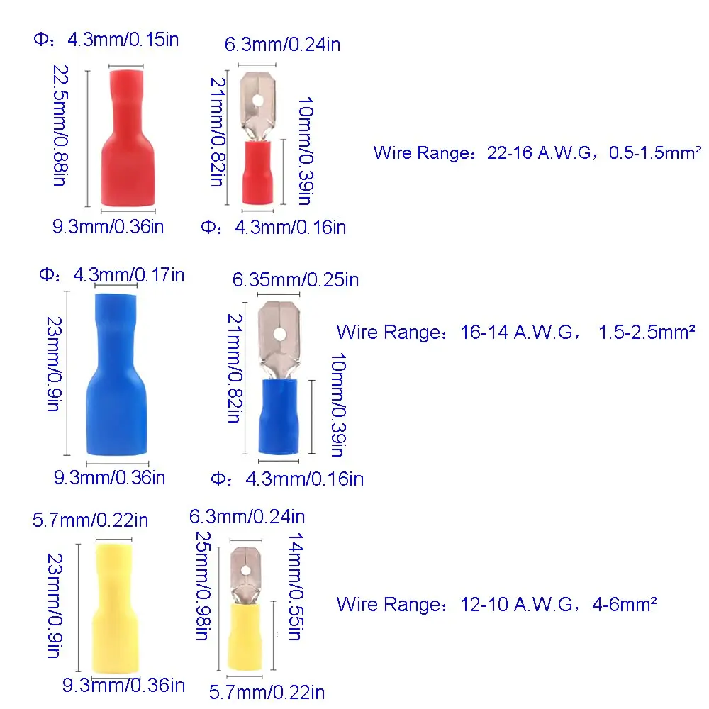 Wire Connectors 100pcs Male & Female Quick Disconnects Insulated Spade Wire Connector Electrical Crimp Terminal Quick Splice Wire Terminals