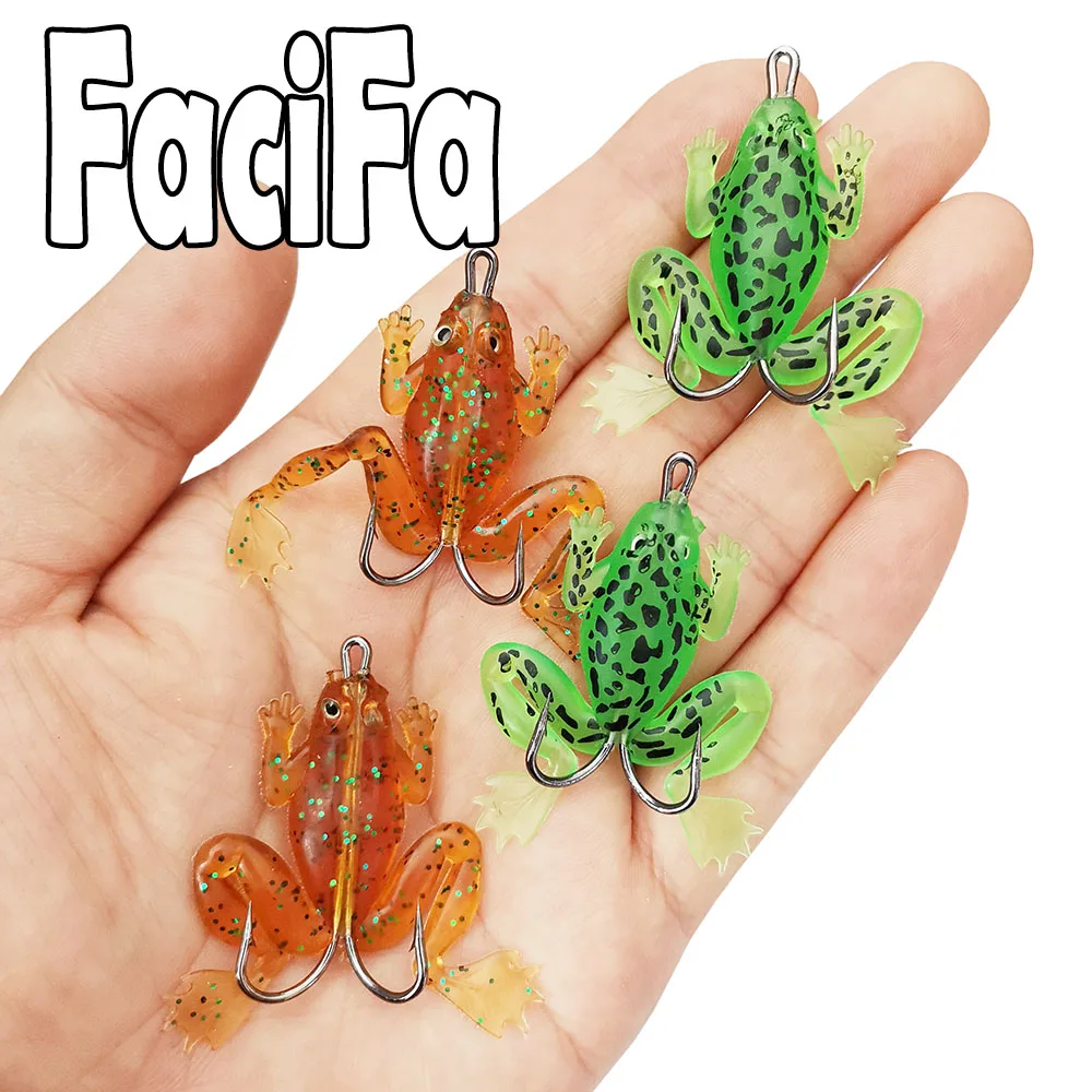 4pcs Sinking Frog Soft Lure Double Hook or Weedless Hook Fishing