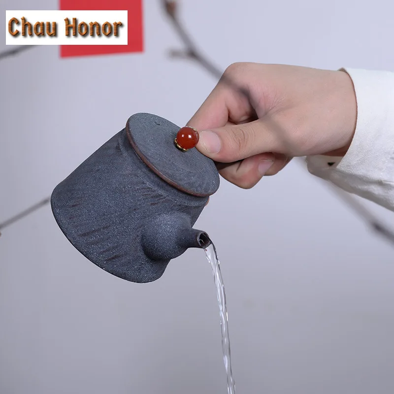 230ml Retro Handmade Coarse Ceramic Teapot Kung Fu Tea Pu'er Maker Customized Mosaic Pottery Master Pots Teaware Gift Packaging