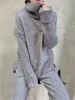 Autumn Winter 2 Pieces Women Sets Knitted Tracksuit 2023 New Turtleneck Sweater and Wide Leg Jogging Pant Pullover Suits 5