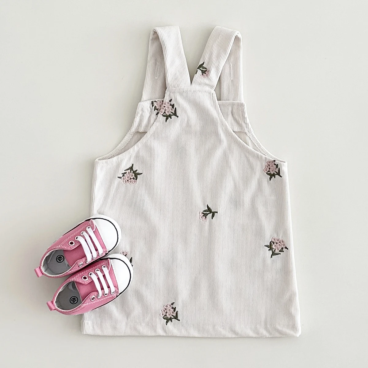 Baby Girl One-Piece Dress Girls Dress Flowers Embroidery Vest Camisole Skirt Korean A-line Pocket