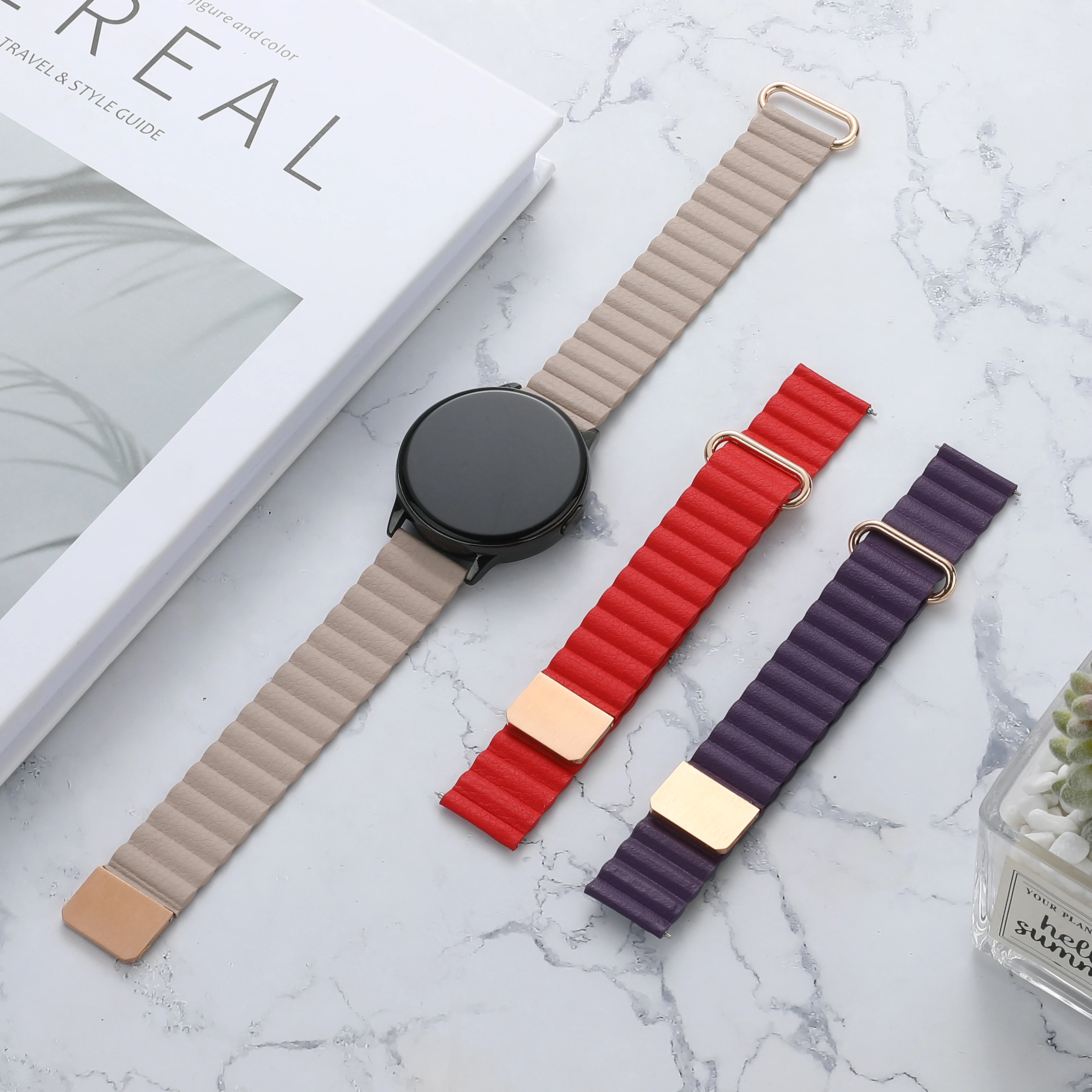 Magnetic Leather Wrist Strap with 20-22mm Width - Elegant and Versatile Bracelet Band