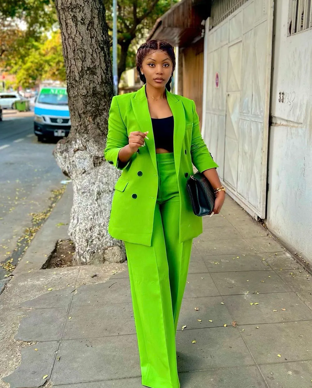 Fashion Green Women Suits Set Blazer+Pants 2 Pcs Loose Tailored Made Formal Casual Party Jacket Bright Color Prom Dress Costumes