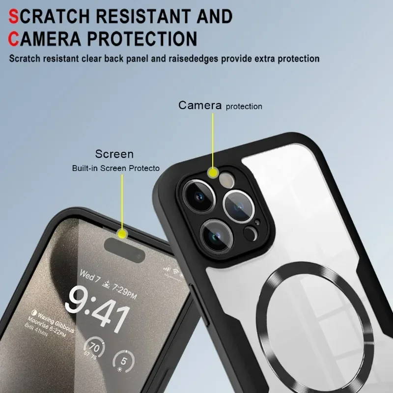 Magnetic 360° Full Body Clear Shockproof Case with Silicone Bumper