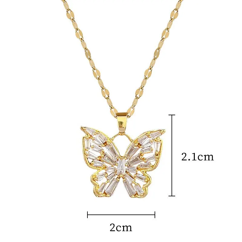 Collana Ala Di Farfalla Con Strass, Ciondolo Portafortuna, 40 Cm + 5 Cm, Spedita Dall'Italia