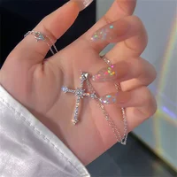Elegant Crystal Cross Pendant Necklace Silver Color Star Ladies Necklace Fashion Party Jewelry Women Gift Wholesale 1