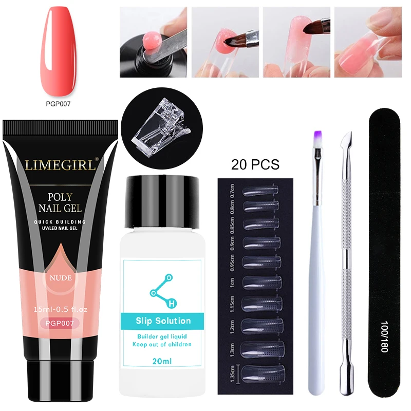 15ml Nail Extension Gel Set Glitter Clear Soak Off Gel For Quick Extend