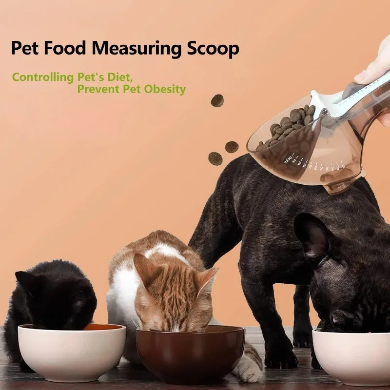 Adjustable Pet Metering Spoon with Plastic Measuring Pet Scoops Cups for Pet Accessories Cat Food Spoon Dog Food Gram Spoon