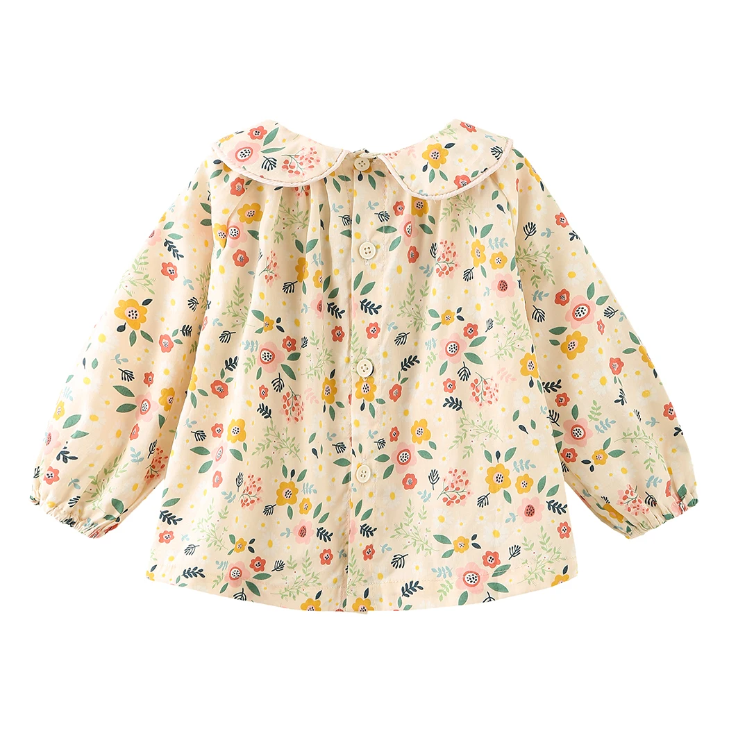 Girls Lapel Blouse Floral Shirt Long-Sleeve Spring Fall Cotton Flower Blouses Children Girl Peter Collar Tops Kids Clothes baby girl clothes,kids bottoming shirt