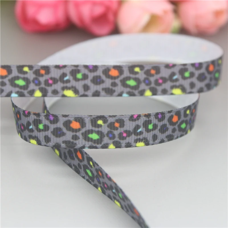 DHK 3/8inch 5yards Leopard Printed Grosgrain Ribbon Accessories Sewing Craft Headwear DIY Decoration DIY 9mm C2035