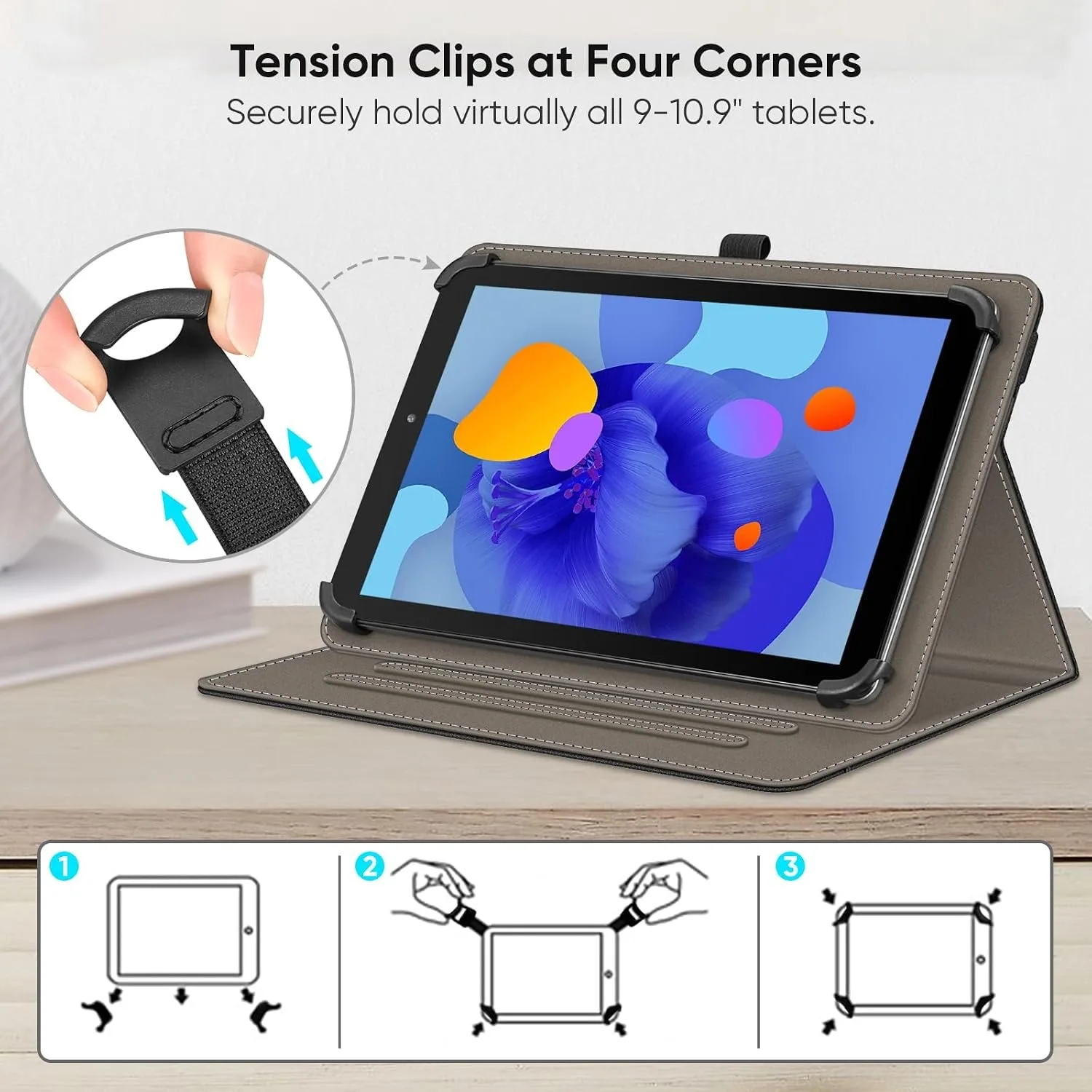 Universal 11 Tablet Cover with Flip Stand, Front Pocket & Stylus Holder