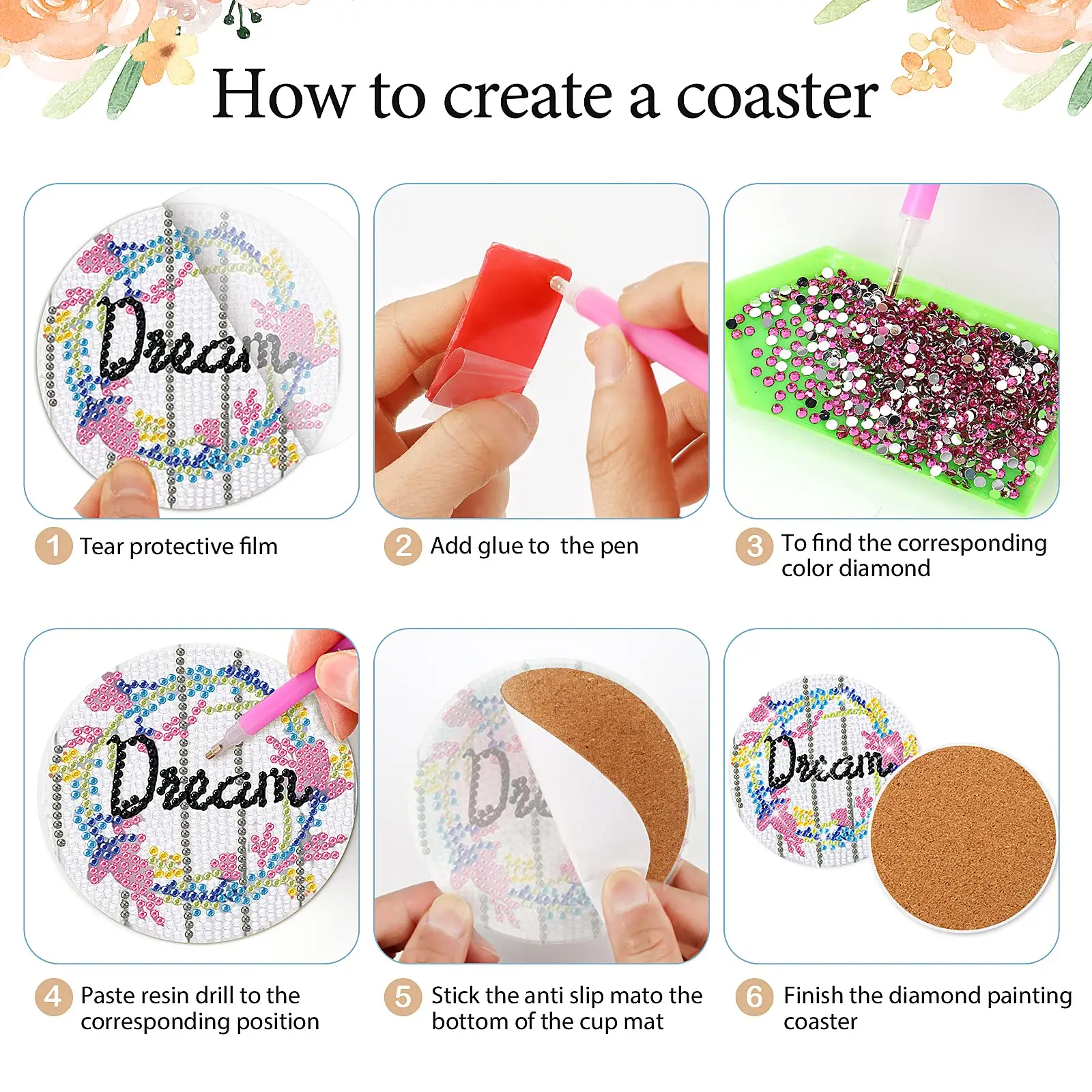 8Pcs Diamond Art Coasters Kit with Holder DIY Colorful Diamond