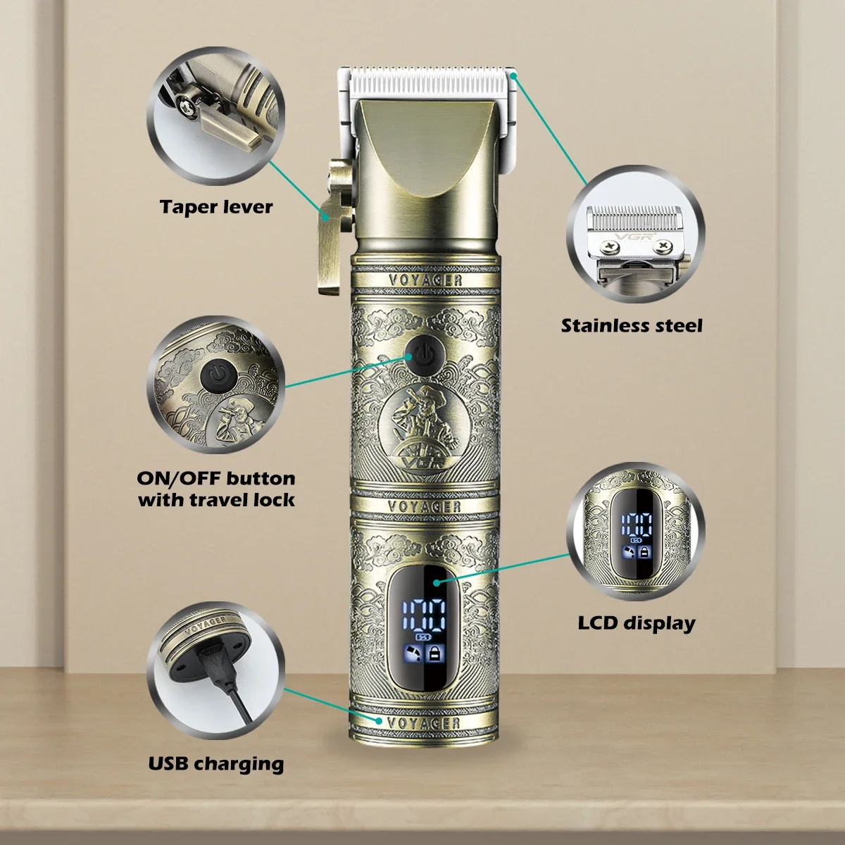 VGR مقص الشعر المهنية الشعر المتقلب LED عرض آلة قط...