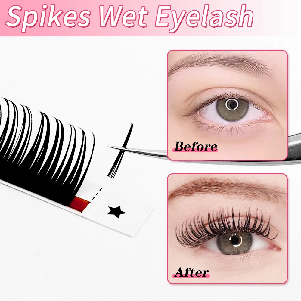 

Abonnie Wet Eyelash Extension 0.07mm Spikes Lashes Manga Wispy Cosplay A Shape Natural Eyelashes