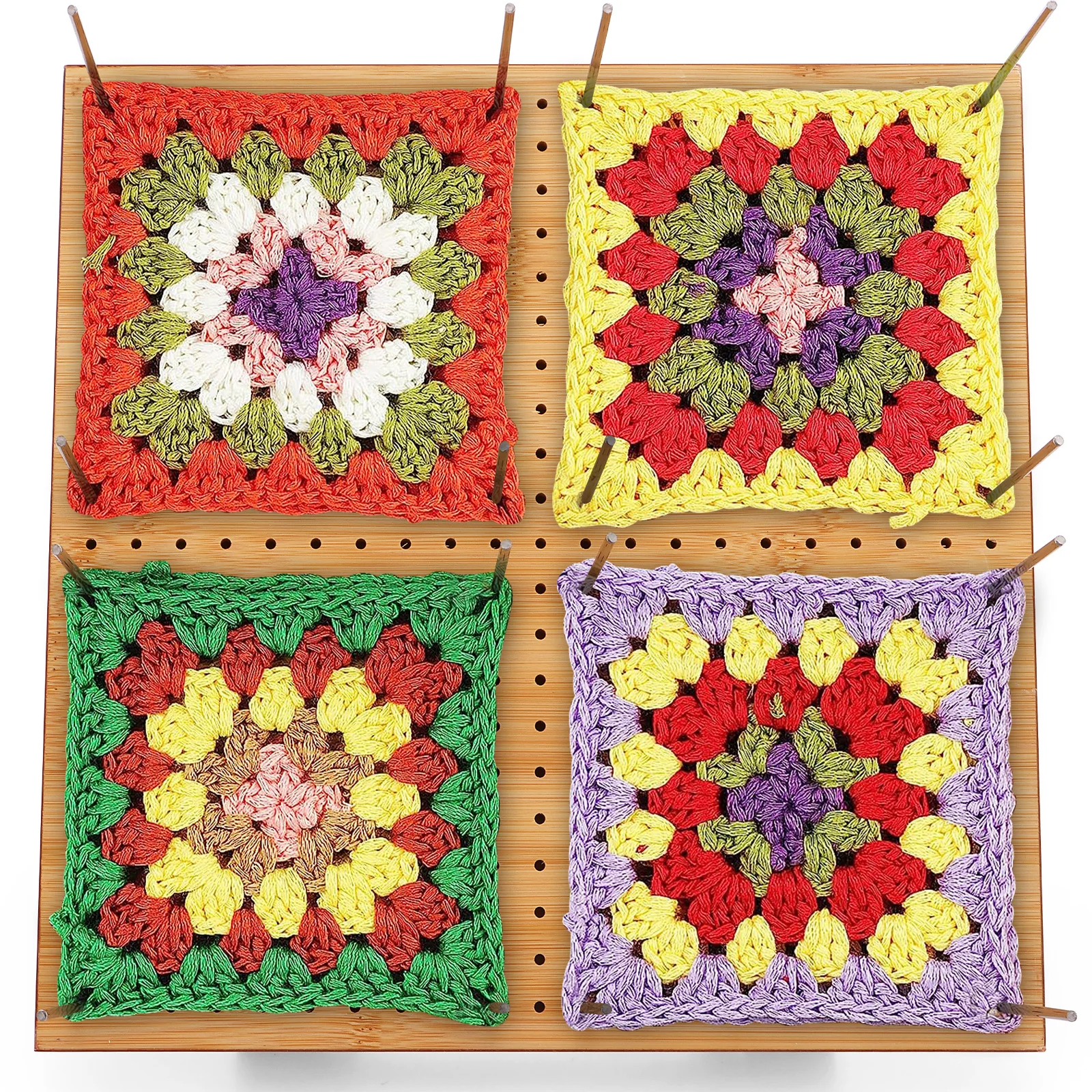 Premium Bamboo Crochet Blocking Board with Adjustable Stand - Reusable Wooden Crafting Tool for Granny Squares, 9.8/11.4 inch