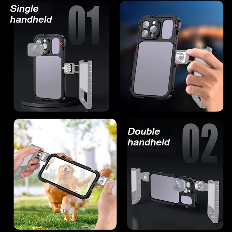 Metal Mobile Phone Cage iPhone 15 Pro 14 13 Pro MAX External 17mm Lens Adapter Vlog Stabilizer Mic Lights Microphone Handle camera cage phone cage phone shooting rig camera handle grip camera handle