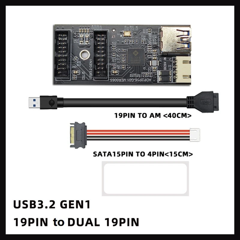 

USB3.2 фронтальная Плата расширения GEN1 19PIN к двойному 19PIN адаптер A-KEY с кабелем SATA 15PIN к 4PIN