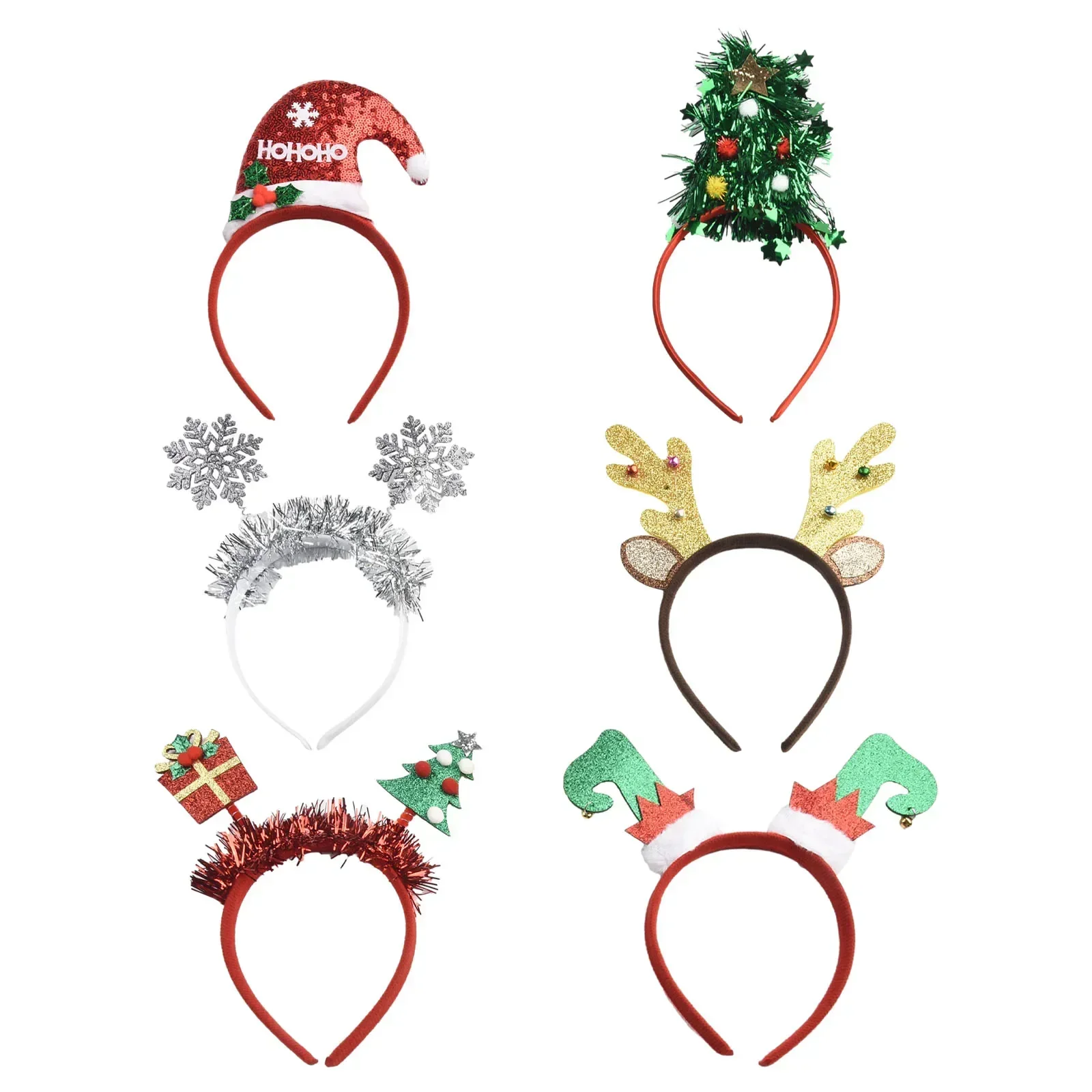 6PCS Christmas Headbands Elk Antlers Cute Xmas Hair Accessories Party Supplies Reindeer Headbands Christmas Party Accessories