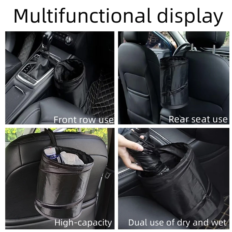 Portable black car garbage bin foldable storage bin multifunctional hanging car storage bag durable Oxford cloth waterproof s car storage bag,car trash can,car trash bag