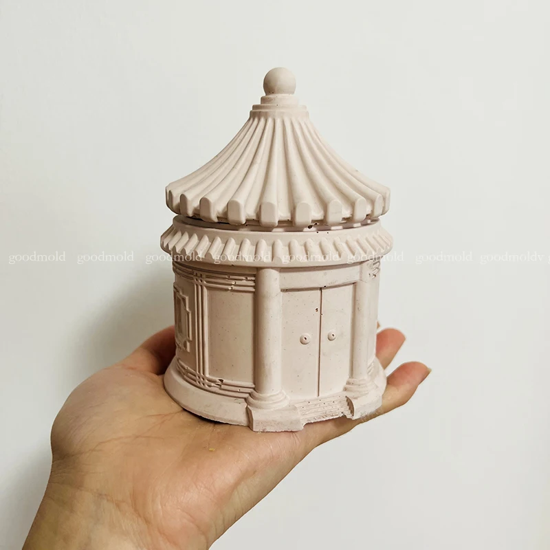 Chinese Style Cement Candle Jar Silicone Cement Mold Retro Palace