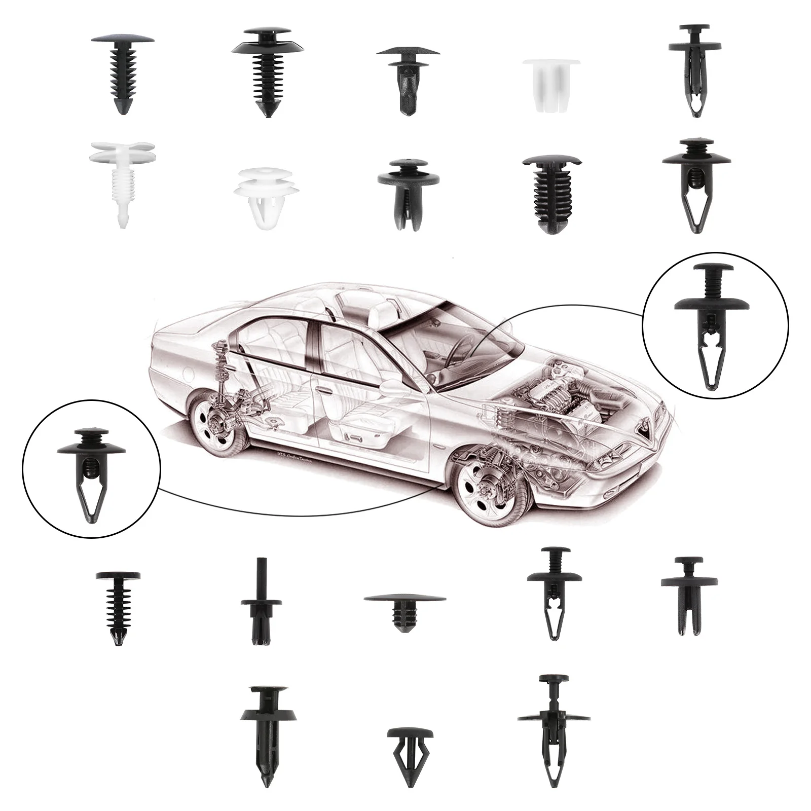 415Pcs 18 Rivet Agrafe Clips de Fixation Carrosserie Pare-choc