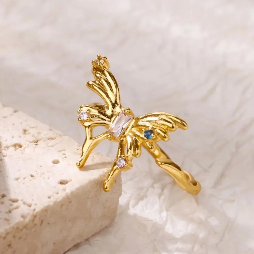 Zircon Ring Geometric Adjustable Waterproof Stainless Steel Womens Jewelry