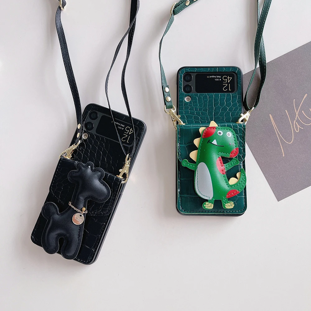 

Симпатичный чехол для телефона с 3D жирафом динозавром для Samsung Galaxy Z, флип-чехол с 4 откидными крышками, 3 чехла с кармашком для карт, кошельком и ремешком