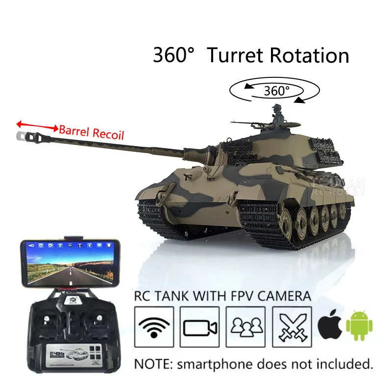 헝롱 FPV 1/16 7.0 커스텀 킹 타이거 RTR RC 탱크 3888A 배럴 리코일..