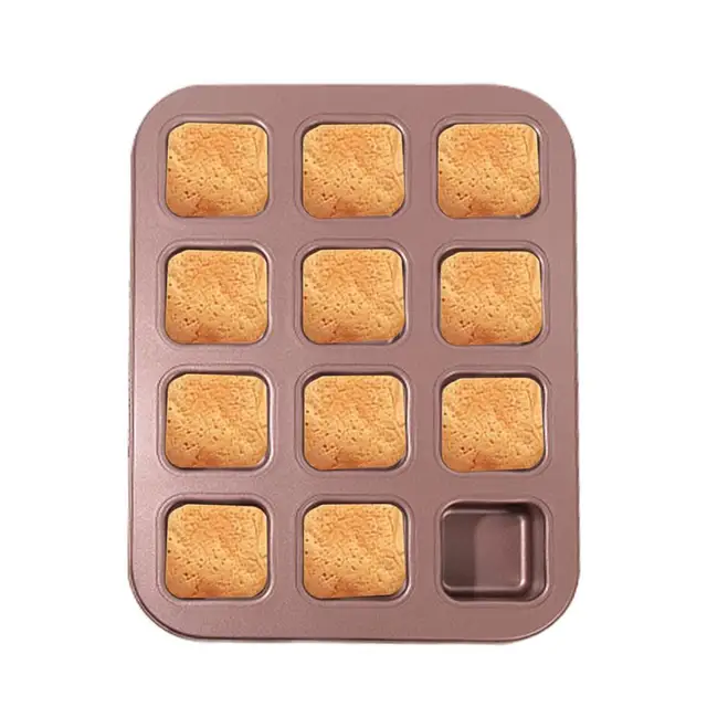 Beasea Brownie Pan with Dividers, 1 Set 12 Cavity All Edges Square Cupcake  Brownie Pans Mini Cake Non Stick Baking Carbon Steel Bread Mold Small Edge
