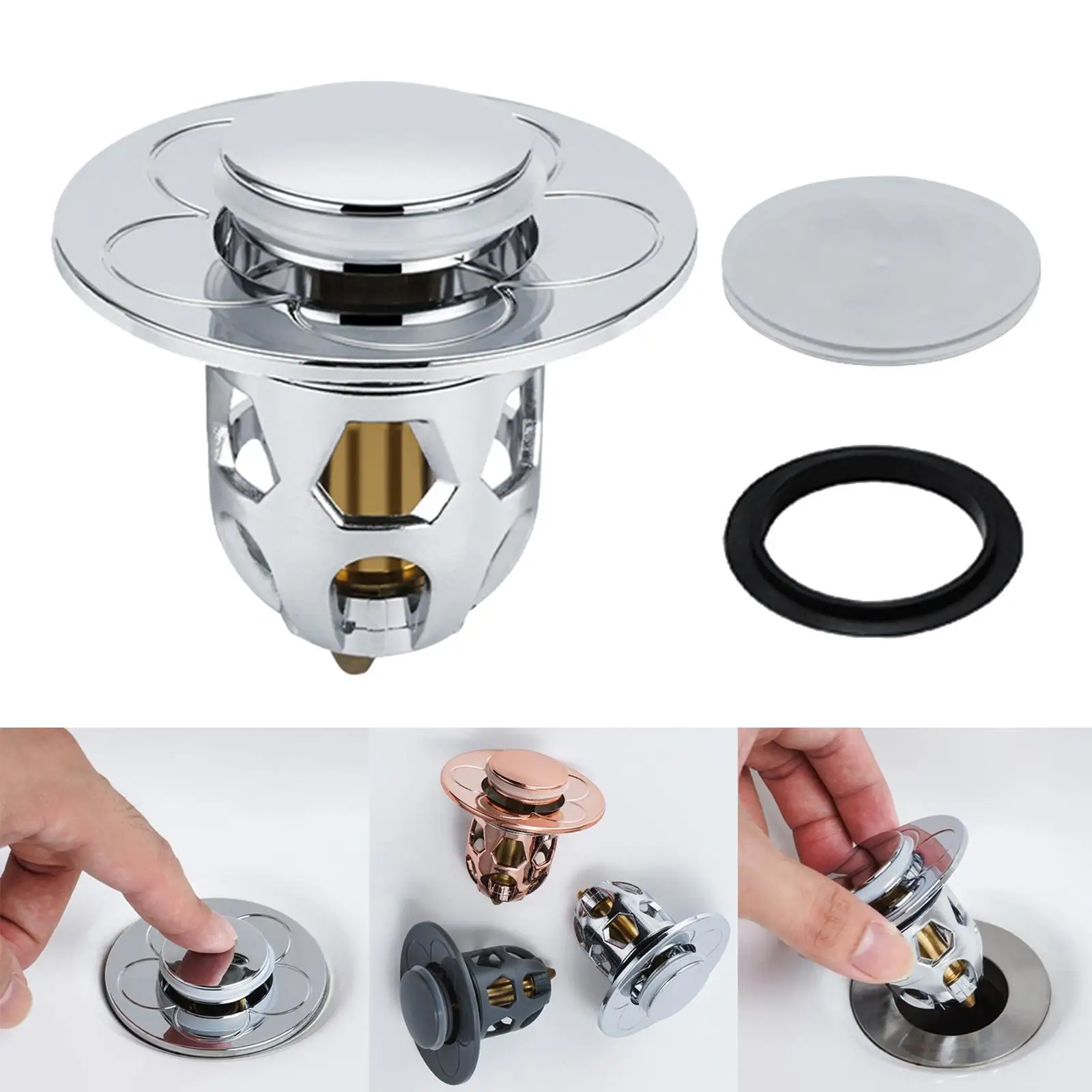 

Stainless Steel Pop-Up Bounce Core Sink Drain Strainer Electroplating Anti Clogging Argent Pop-Up Press Type Drainage Sink Strai